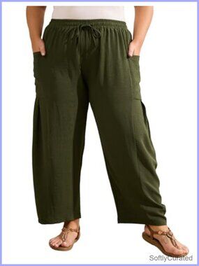 Plus Size Palazzo Harem Pants Drawstring Lantern Ankle Beach Trousers Pockets